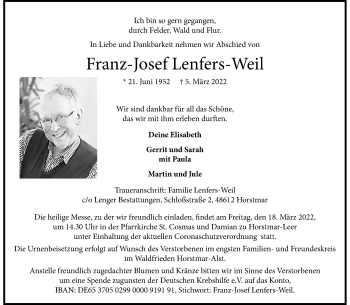 Anzeige von Franz-Josef Lenfers-Weil 