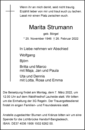 Anzeige von Marita Strumann 