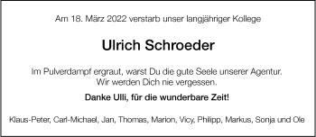 Anzeige von Ulrich Schroeder 