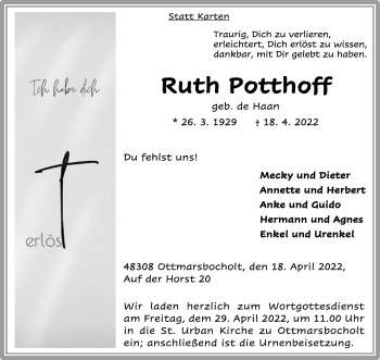 Anzeige von Ruth Potthoff 