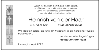 Anzeige von Heinrich von der Haar 