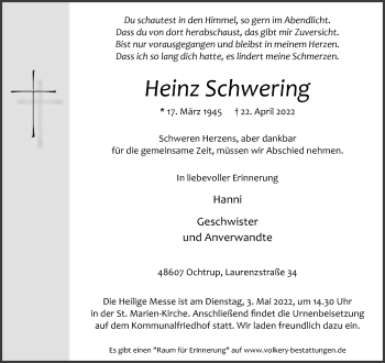 Anzeige von Heinz Schwering 