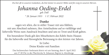 Anzeige von Johanna Oeding-Erdel 