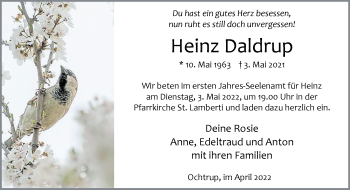 Anzeige von Heinz Daldrup 