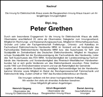 Anzeige von Peter Grethen 