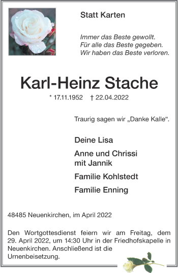 Anzeige von Karl-Heinz Stache 