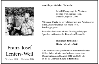 Anzeige von Franz-Josef Lenfers-Weil 