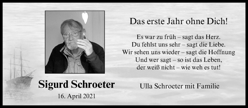  Traueranzeige für Sigurd Schroeter vom 15.04.2022 aus 