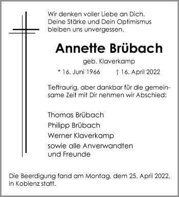 Anzeige von Annette Brübach 