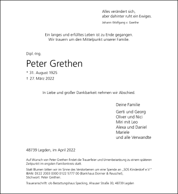 Anzeige von Peter Grethen 