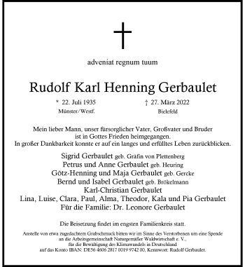 Anzeige von Rudolf Karl Henning Gerbaulet 