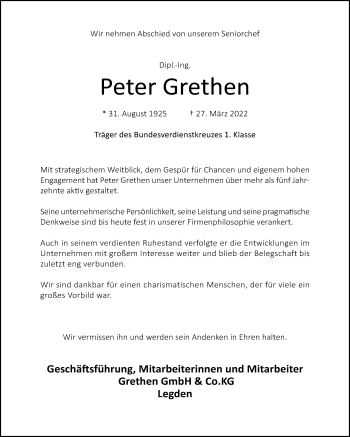 Anzeige von Peter Grethen 