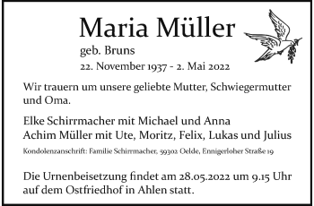 Anzeige von Maria Müller 