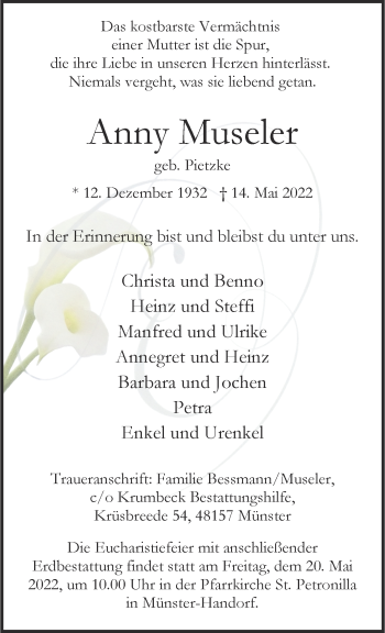 Anzeige von Anny Museler 