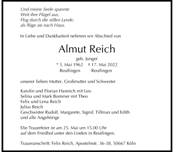 Anzeige von Almut Reich 