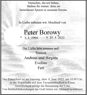 Anzeige von Peter Borowy 