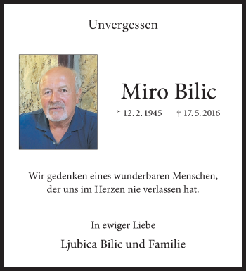 Anzeige von Miro Bilic 