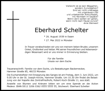 Anzeige von Eberhard Schelter 