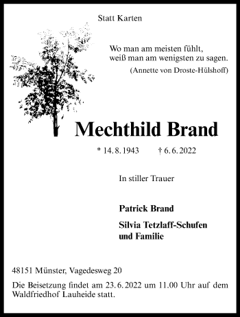 Anzeige von Mechthild Brand 