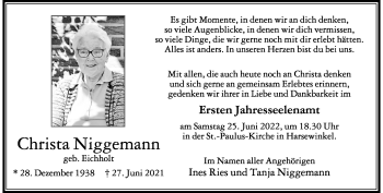 Anzeige von Christa Niggemann 