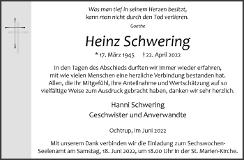 Anzeige von Heinz Schwering 