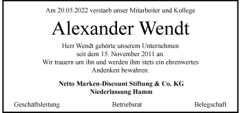 Anzeige von Alexander Wendt 