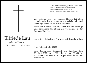 Anzeige von Elfriede Lau 