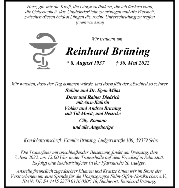 Anzeige von Reinhard Brüning 