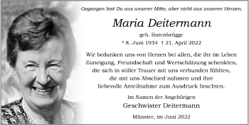 Anzeige von Maria Deitermann 