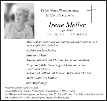 Anzeige von Irene Meller 