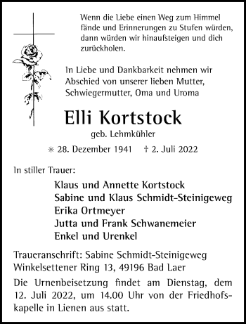 Anzeige von Elli Kortstock 