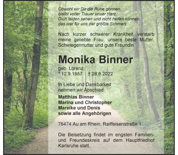 Anzeige von Monika Binner 