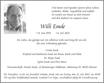 Anzeige von Willi Emde 