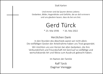 Anzeige von Gerd Türck 