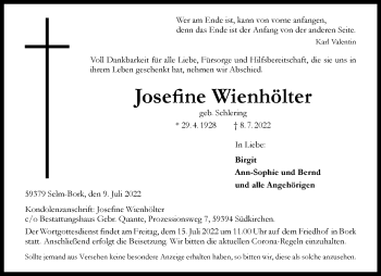 Anzeige von Josefine Wienhölter 