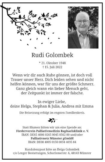 Anzeige von Rudi Golombek 