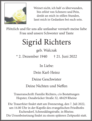 Anzeige von Sigrid Richters 