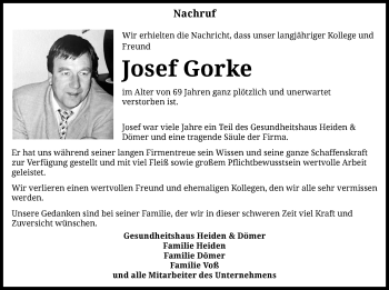 Anzeige von Josef Gorke 