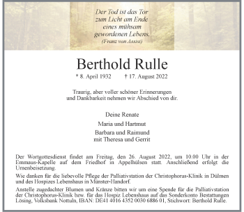 Anzeige von Berthold Rulle 