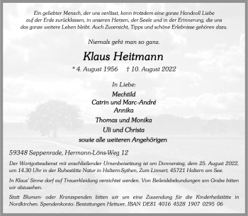 Anzeige von Klaus Heitmann 