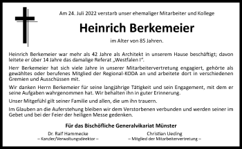 Anzeige von Heinz Berkemeier 