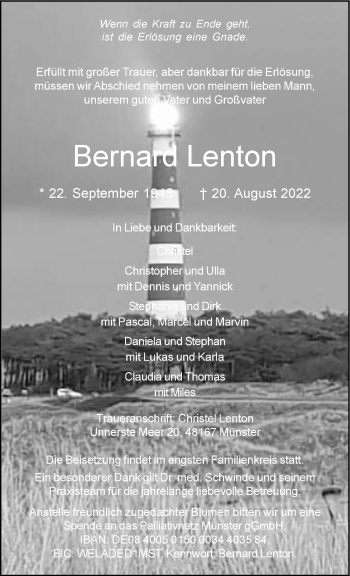 Anzeige von Bernard Lenton 