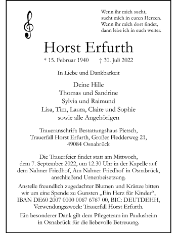 Anzeige von Horst Erfurth 