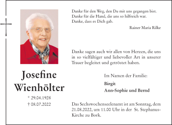 Anzeige von Josefine Wienhölter 