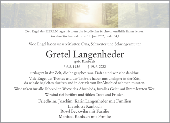 Anzeige von Gretel Langenheder 