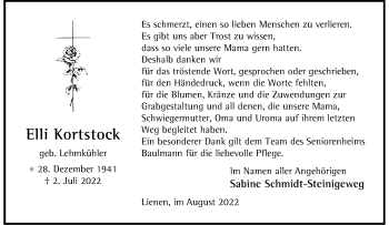 Anzeige von Elli Kortstock 