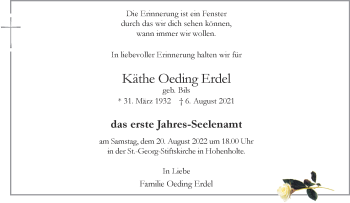 Anzeige von Käthe Oeding Erdel 