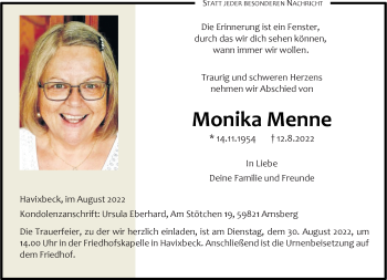 Anzeige von Monika Menne 