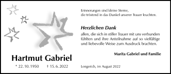 Anzeige von Hartmut Gabriel 