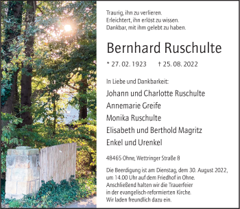 Anzeige von Bernhard Ruschulte 